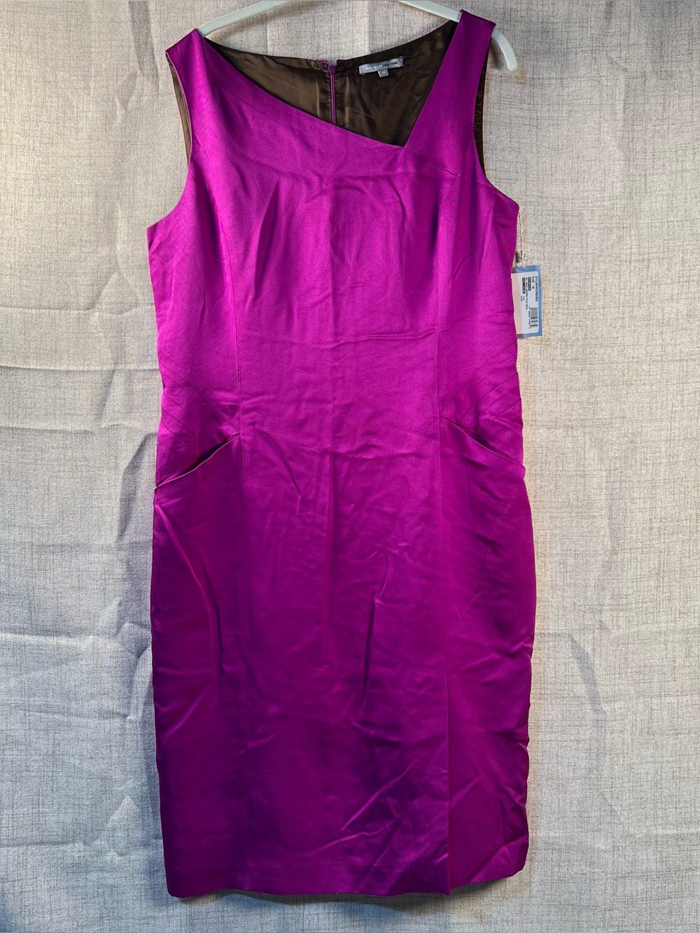 Vintage Silk Dress Bill Blass NWT Fuchsia Asymmetric Neck Sleeveless Elegant 14